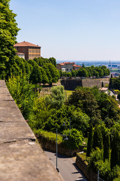 Fortifications with their ramparts and bastions of the upper town of Bergamo