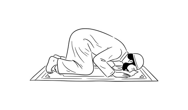 Islamic Man Performing Salah Minimal Line Art Vector Illustration