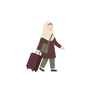 Muslim Woman Traveling with Suitcase
