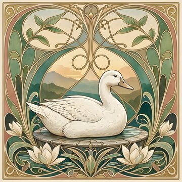 아르누보 디자인 배경, 오리, jpeg (Art Nouveau Design Background, Duck, jpeg)