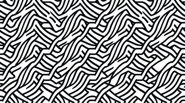 Abstract intricate black and white geometric pattern design with repeating lines and knots