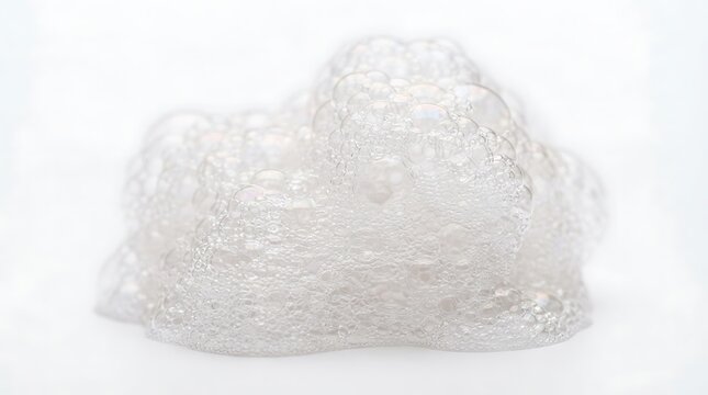 White soapy bubble foam texture isolated on a bright background