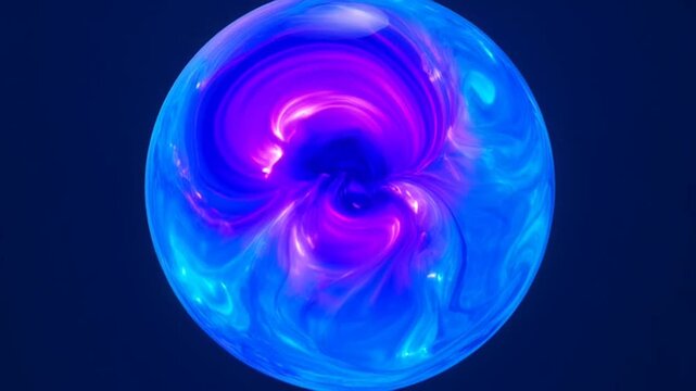 Abstract Swirls of Light: A captivating abstract image features a luminous sphere with swirling patterns of vibrant blue and magenta light, creating a mesmerizing visual effect.
