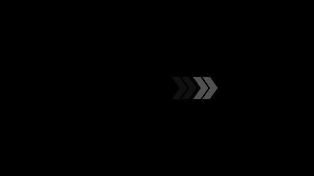 Minimalist loading animation with moving chevron arrows on black background, for digital interface