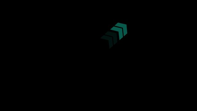 Minimalist loading animation with teal chevron arrows on black background, progress