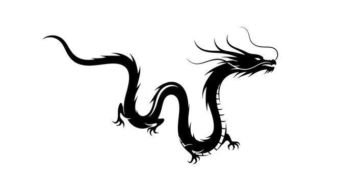 Black silhouette of a traditional chinese dragon icon
