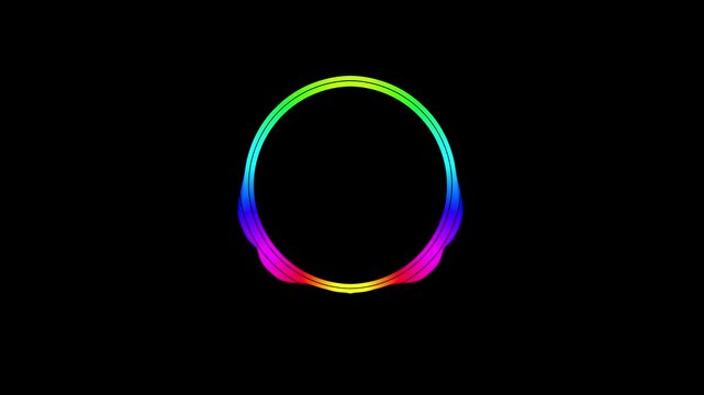 Vibrant rainbow audio spectrum circle equalizer animation on black background, for music visualization