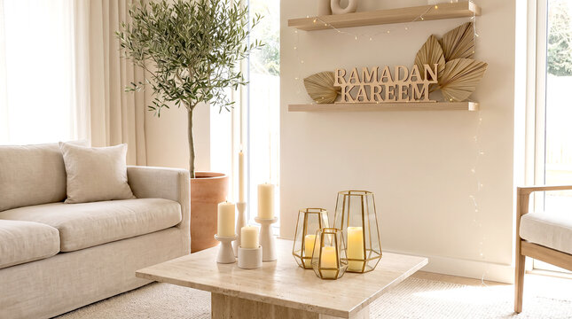 Bright and airy modern living room interior with neutral decor