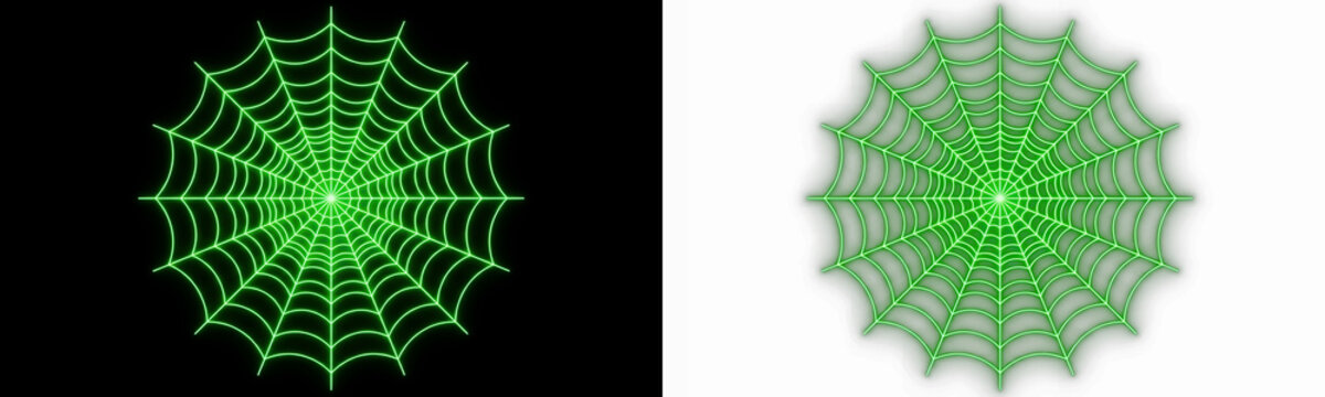 Neon green spider web pattern on black and transparent background