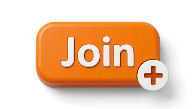 3D rendered orange rounded rectangular button with generated using ai text join and plus icon