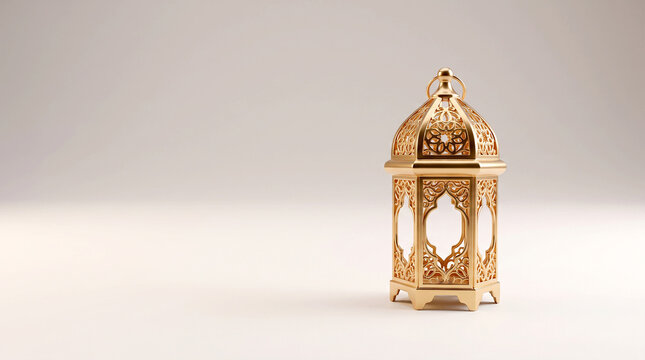Elegant ornate golden lantern isolated on a soft neutral background