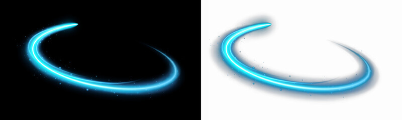 Blue glowing magic swirl trail with light particles isolated on transparent background © Anwara