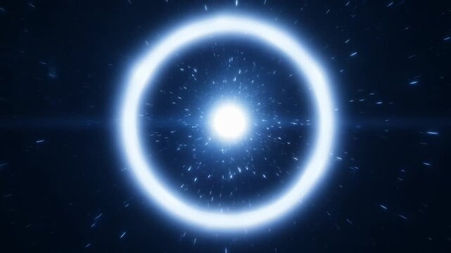 Cosmic Gate to the Unknown: A dazzling blue circular portal pulsates with light, hinting at a journey through space and time, rendered in a digital art style that evokes mystery and wonder.