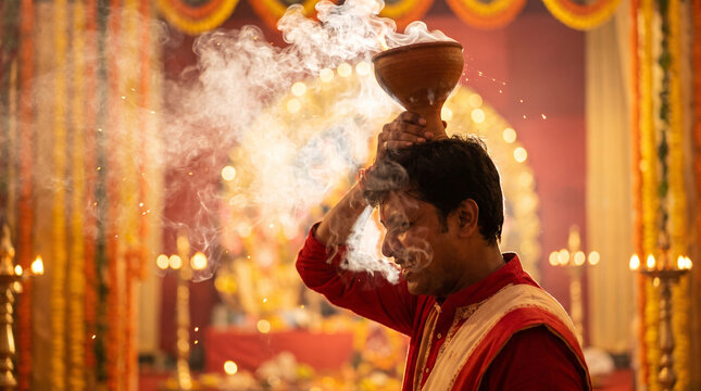 Dhunuchi Dance Performance During Festive Evening Sandhya Aarti