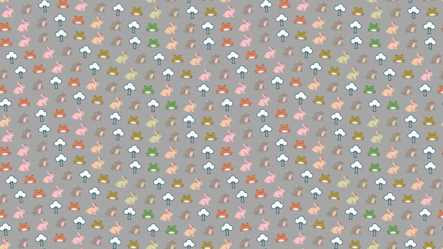 Cartoon rabbits and frogs seamless pattern