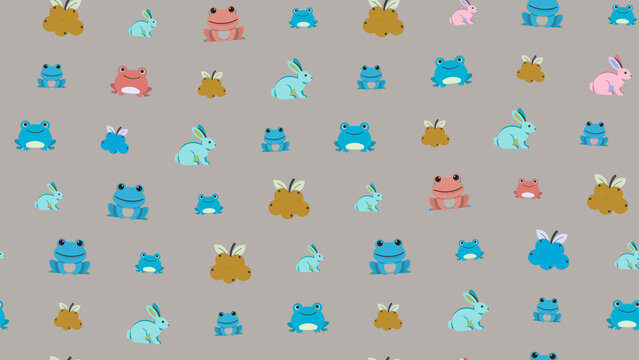 Seamless pattern of cute cartoon frogs and rabbits