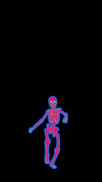 Futuristic seamless vertical video of a glass zombie skeletons isolated with copy space. Halloween visuals