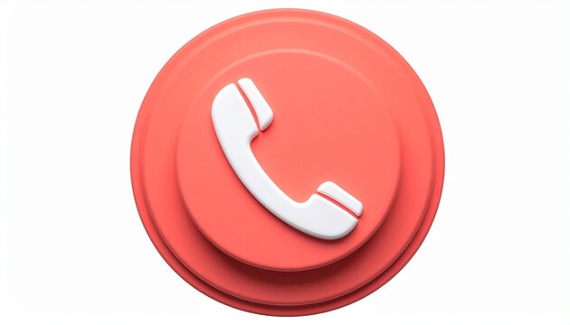 3D Phone Call Button Icon Isolated on Flat White Background
