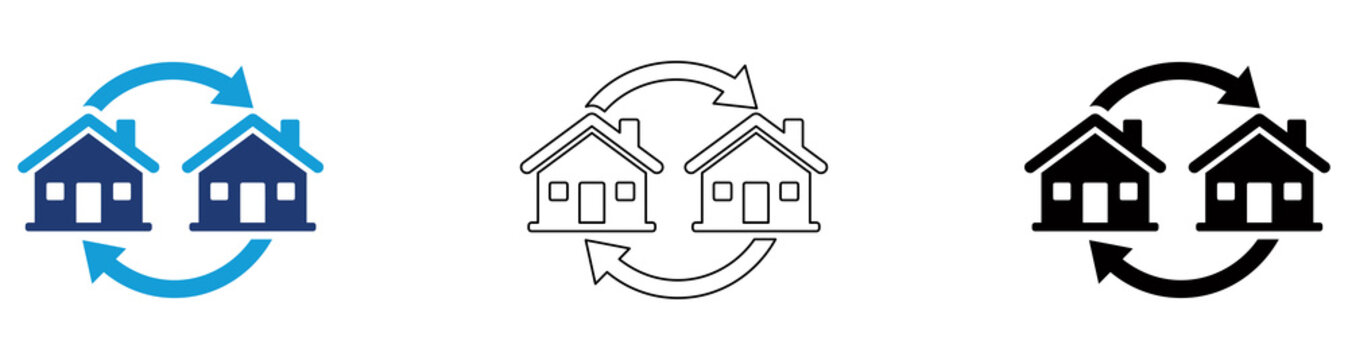 Multicolor Property Exchange Icon Set with Filled and Outline Styles for Real Estate Transfers Home Swaps Property Transactions and Residential Asset Exchange Isolated on Transparent Background