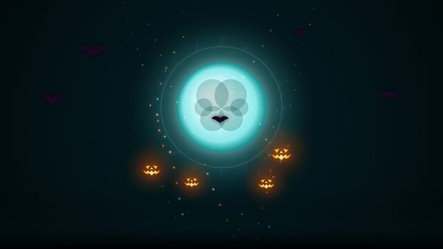 Halloween Motion background with glowing pumpkins and flying bats animation