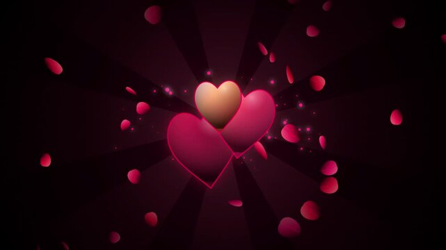 Romantic  hearts with floating petals Motion background animation