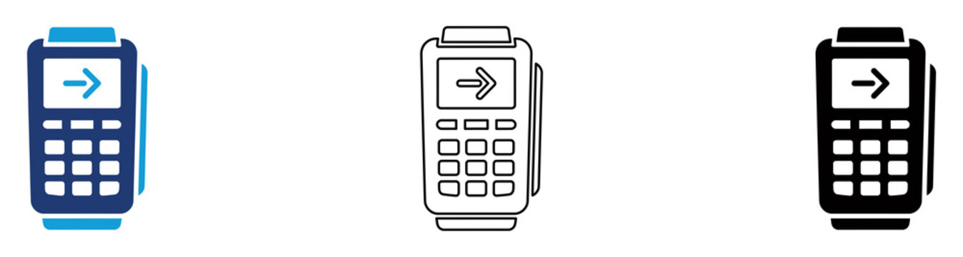 Multicolor POS Terminal Icon Set with Filled and Outline Styles for Retail Payments Electronic Transactions Point of Sale Systems and Cashless Commerce Isolated on Transparent Background