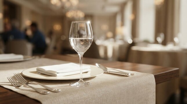 Elegant Restaurant Table Setting with Water Goblet.