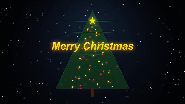 Merry Christmas animated greeting with glowing tree and falling snow with Motion Background