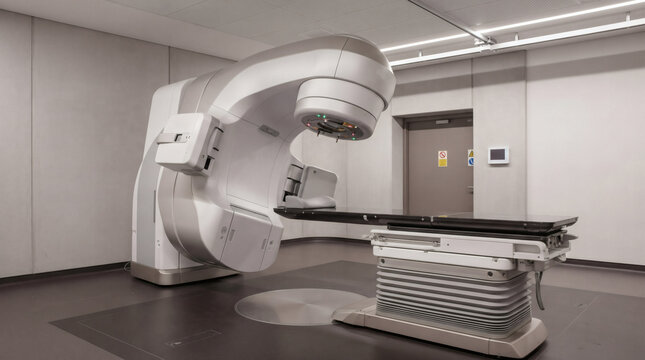 Medical linear accelerator machine for radiation therapy in a modern hospital room