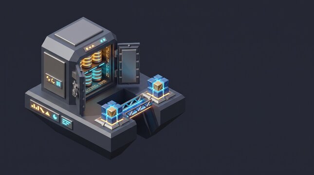 3D isometric low poly cloud disaster recovery and backup vault