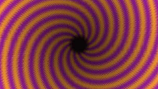 Sunset orange and purple abstract hypnotic spiral vortex background, seamless loop
