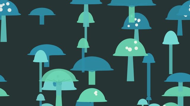 Fond anim&eacute; de champignons des bois sarcelle avec mouvement horizontal