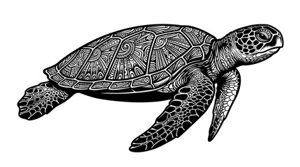 Obraz premium Intricate black and white illustration of a sea turtle with detailed patterns