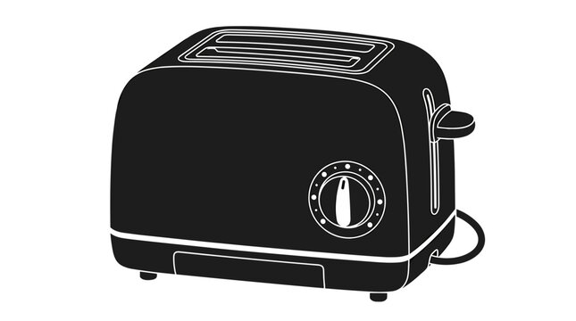 Black silhouette of a modern toaster with a dial and lever on a white background