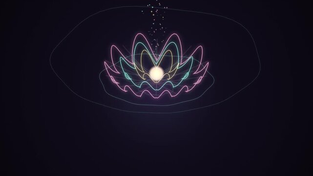 Abstract lotus flower glowing with ethereal light in cinematic motion against dark background