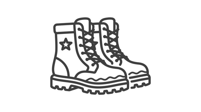 Outline style illustration of pair of rugged military combat boots.