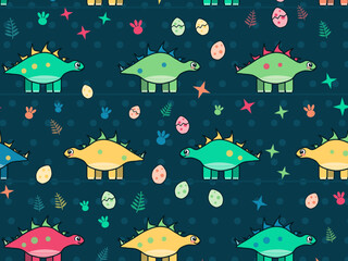 Kawaii T Rex And Triceratops Seamless Pattern © iushakovsky