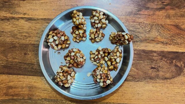 Homemade Peanut Jaggery Sweet Prepared with Roasted Groundnuts