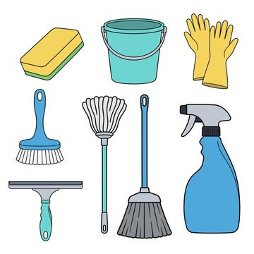 Colorful Cleaning Tools Collection Minimal Vector Set
