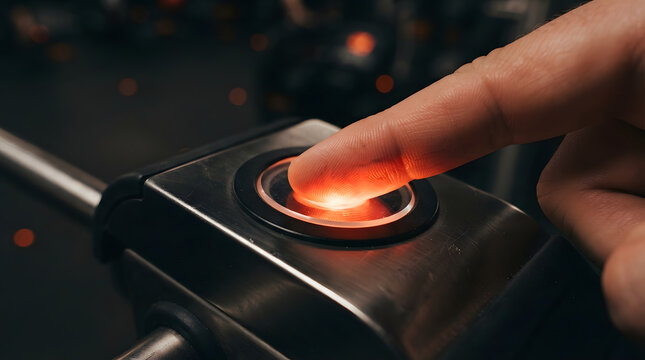 Finger activating biometric security scanner on modern electronic device with illuminated touchpad