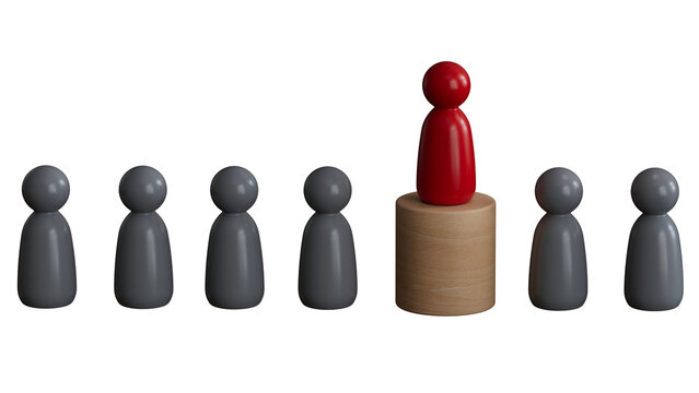 Wooden person model among people, Leadership concept.Supports PNG files with transparent backgrounds.