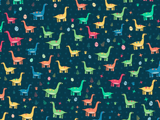 Colorful Prehistoric Dinosaurs Childrens Wallpaper Design © iushakovsky
