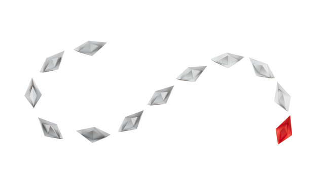 Individual red leader paper boat lead other. Business and leaderboat concepts.new ideas. paper art style. creative idea.Supports PNG files with transparent backgrounds.