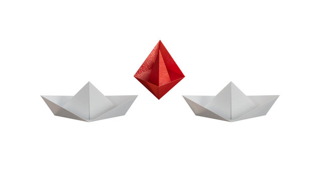 Different business concept.new ideas. paper art style. creative idea.Set of origami boats. Leadership concept.Supports PNG files with transparent backgrounds.