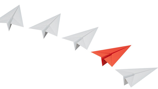 Different business concept.new ideas. paper art style. creative idea.fleet of origami paper planes. Teamwork concept.Supports PNG files with transparent backgrounds.