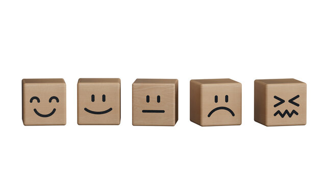 Customer service evaluation and satisfaction survey concepts. The client's hand picked the happy face smile face symbol on wooden cube, copy space.Supports PNG files