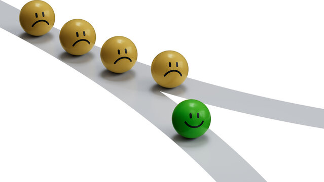 GREEN leader in business way.Wood BALL with smile, normal and sad face. Facial expressions. Mental health assessment.Supports PNG files with transparent backgrounds.