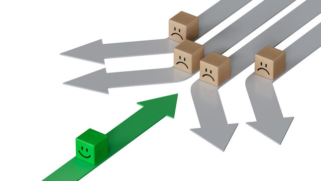 GREEN leader in business way.Wood cube with smile, normal and sad face. Facial expressions. Mental health assessment.Supports PNG files with transparent backgrounds.