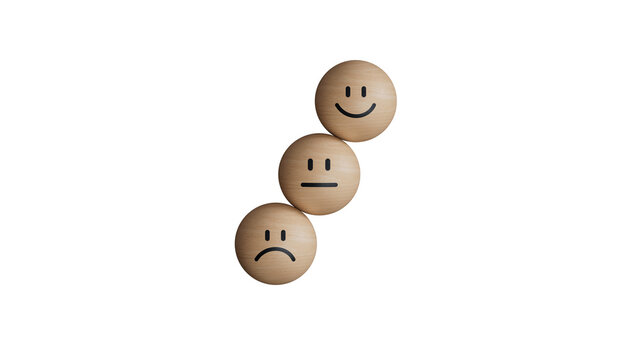 Flipping of wooden BALL block from sad to smile emotion.wooden circles with emotions.Facial expressions. Mental health assessment.Supports PNG files with transparent backgrounds.