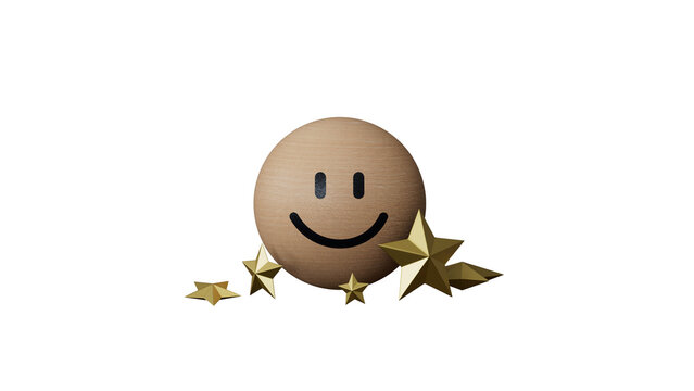 Smile face on green BALL with golden five stars for customer or client survey and satisfaction after use product and service concept.Supports PNG files with transparent backgrounds.
